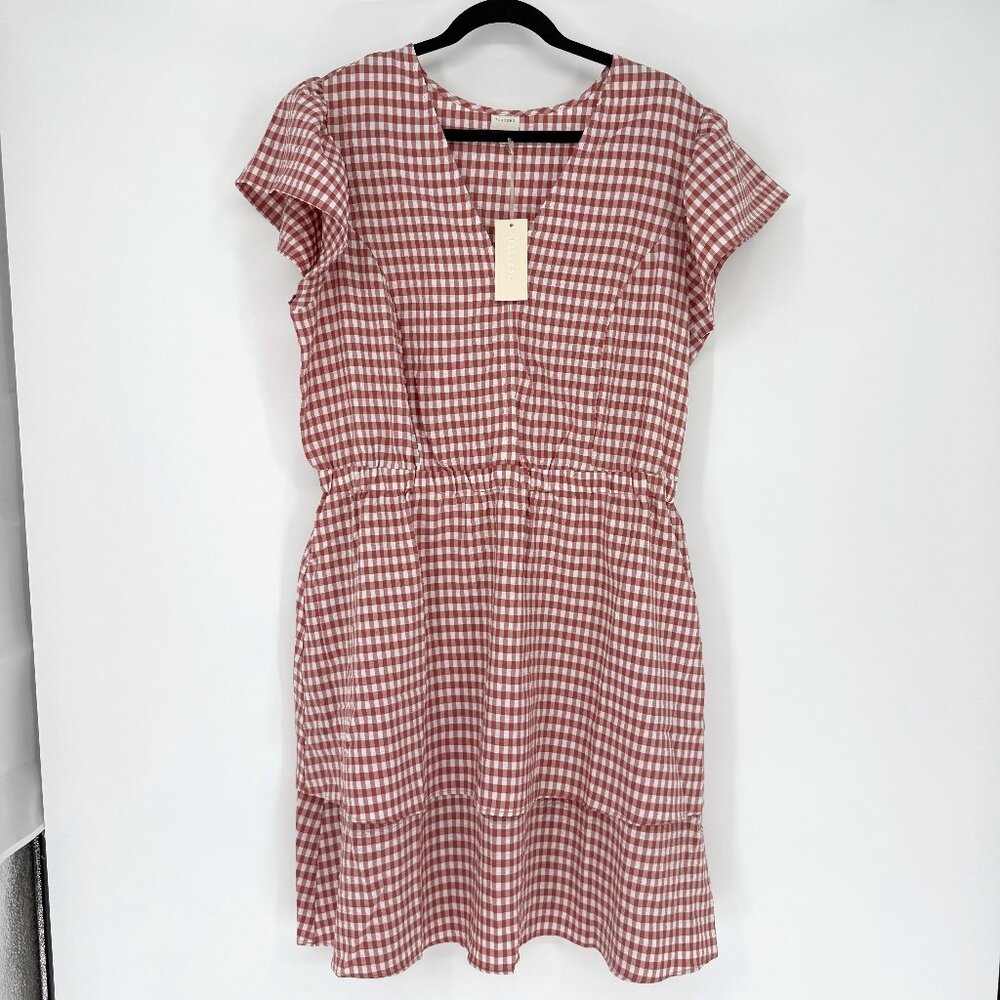 BRAND NEW!!Gingham V‑Neck Short Sleeve Dress in Rust